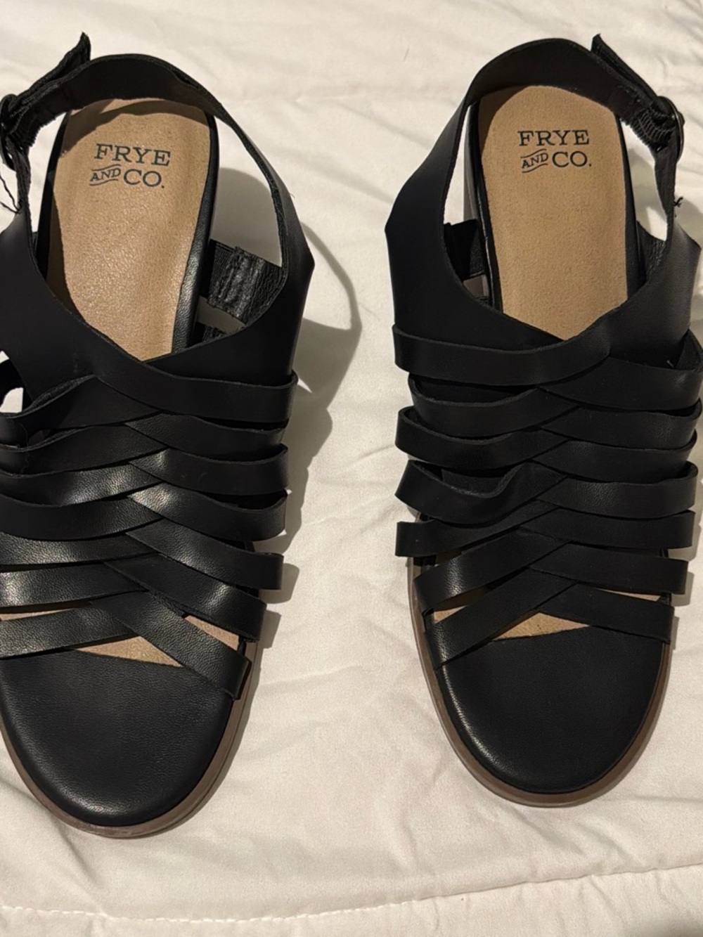 FRYE AND CO. Black Strappy Woven Leather Sandals